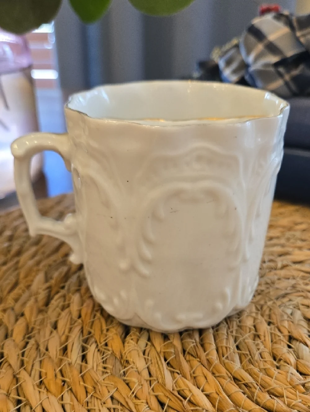 Vintage Floral Shaving Mustache Mug in Cream with Orange & Gold Accents